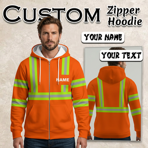 Sudadera con Capucha Reflectante Naranja para Hombre con Estampado de Nombre, Corte Regular, Forro Polar, Ropa Casual de Trabajo, Ropa de Otoño, 100% Algodón - Product Image 2