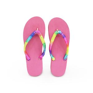 Sandalias de Playa para Mujer Nicecin, Color Rosa, con Tiras de Cuerda Arcoíris, Suela de EVA Suave Antideslizante, Pantuflas de Verano, Logotipo OEM Personalizado - Product Image 1