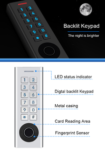 Contrôleur d'accès biométrique par empreinte digitale, clavier, étanche IP66, 12V DC, application TTLock, BLE Bluetooth WIFI, RFID 13.56Mhz, télécommande - Product Image 3
