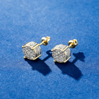 Boucles d'oreilles clous rondes en laiton doré et argenté, micro-pavées de zircone, pour la mode hip-hop et les soirées