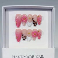 961-965 Kuku Palsu Buatan Tangan 10pcs Bahan Press-On Desain Almond Model Modis Ukiran Bunga Kustom untuk Jari