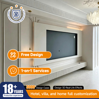 Gabinete de pared de estilo simple moderno para TV, muebles de sala de estar de fábrica personalizables con panel de madera LED incrustado