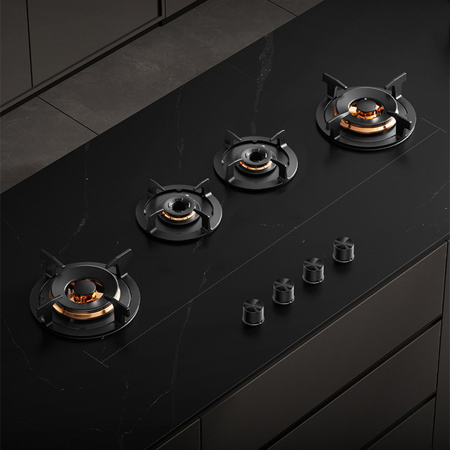 Fully-Built-In 4-Burner Gas Cooktop Non-Stick Coating Energy Efficiency Stainless Steel Surface Multi-Gear Firepower Household