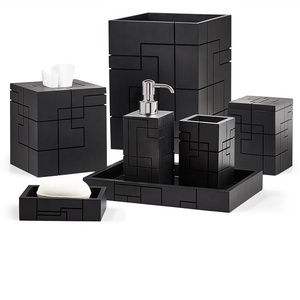 Elegant Matt Black Resin Bathroom Accessories Set for EU market