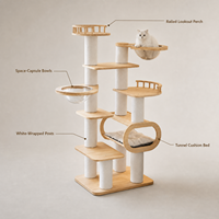 Arbre à chat tout-en-un en bois massif, grand format, avec deux capsules spatiales, gain de place