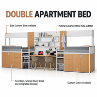 Lit superposé modulaire double pour étudiants avec bureau central partagé et armoire de rangement