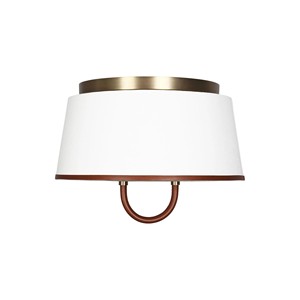 Plafonnier semi-suspendu moderne rétro en cuir et laiton avec accent en tissu blanc |   Éclairage élégant pour l'espace de détente de l'hôtel, couloir - Product Image 1