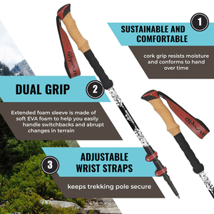 Bâton <span class=keywords><strong>de</strong></span> <span class=keywords><strong>marche</strong></span> <span class=keywords><strong>nordique</strong></span> en aluminium à verrouillage rapide, pliable en 3 sections, pour la course sur sentier en extérieur - Product Image 3