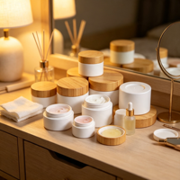 Pot cosmétique vide écologique en plastique avec couvercle à vis en bambou, réutilisable pour crème et pommade, personnalisable avec logo