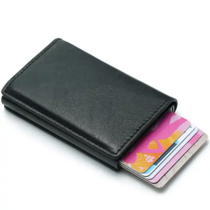 Cartera de cuero PU con soporte para tarjetas de bloqueo RFID Clip para guardar tarjetas bancarias