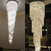 Lustre en cristal en spirale longue pour escalier, lustre pour plafond haut, projet hôtel villa escalier