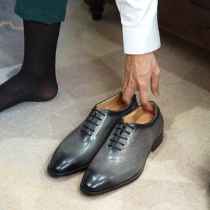 Cuir de vachette véritable sculpté à l'italienne Chaussures Oxford formelles à lacets et à bout pointu de style britannique Doublure en cuir de vachette respirant - Product Image 6