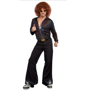 <span class=keywords><strong>Costume</strong></span> de disco pour homme adulte, Halloween, années 1970, psychédélique, groovy, haut - Product Image 1