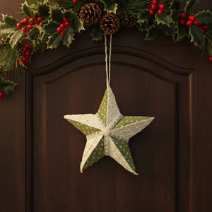 Adorno de Estrella de Tela <span class=keywords><strong>Estilo</strong></span> <span class=keywords><strong>Boho</strong></span> <span class=keywords><strong>Chic</strong></span>, Decoración de Estrella con Encaje y Puntos de <span class=keywords><strong>Estilo</strong></span> Vintage, Adorno Colgante para Ventana o Árbol - Product Image 3