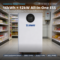 Système de Stockage d'Énergie Commercial et Industriel 16kWh 12kW Tout-en-un LiFePO4 ESS Batterie de Réserve pour Égalisation de la Consommation en Crête pour Commerces et Entreprises