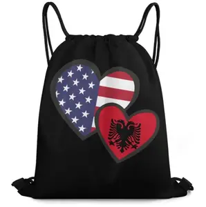 Bolsa esportiva personalizada de alta qualidade com cordão para bandeira da Albânia americana mochila ajustável leve para academia dança