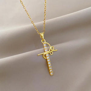 Cruz dorada oro cristiano titanio acero Micro-incrustaciones colgante collar Unisex moda Internet celebridad joyería - Product Image 1