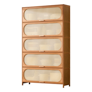 Étagère de rangement de cuisine multi-niveaux en bambou avec tiroirs, design moderne pour four à micro-ondes et organisation de la vaisselle - Product Image 5