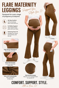 Pantalones de Maternidad de Cintura Alta, Corte Bootcut, Largos, Resistentes a las Arrugas, Color Sólido, Elásticos, con Bolsillos Laterales Dobles para <span class=keywords><strong>Embarazo</strong></span> - Product Image 2