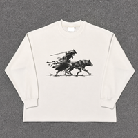 T-shirt unisexe oversize en coton gaufré à manches longues 320g 100% coton, impression DTG, coupe ample, style streetwear décontracté, hip-hop, vierge