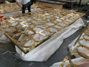 Homedeco, pantallas cortadas con láser de aluminio rosa dorada brillante, Partición de Metal decorativa para Villa montada en la pared para curva de restaurante - Product Image 4