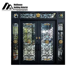 House Doors Popular Style Front Entry Doors Modern Design Wrought Iron Doors With Luxury Beautiful Glass