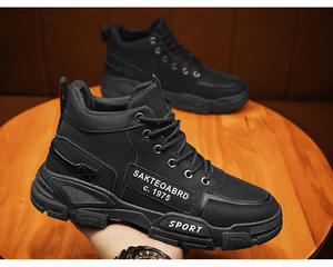 Botas de trabajo de caña alta estilo británico para hombre, de ruibarbo, para otoño y primavera, botas de nieve de moda, zapatos de estilo casual de caña media de algodón. - Product Image 3