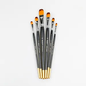 Juego de 6 Pinceles <span class=keywords><strong>Giorgione</strong></span>, Forma de Filbert, Virola de Cobre, Mango de Madera Azul Oscuro, Punta Dorada de Nailon para Acuarela y Óleo - Product Image 1