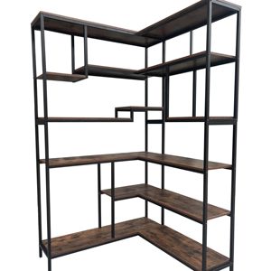 <span class=keywords><strong>Étagère</strong></span> de bibliothèque rétro en forme de L pour la maison, bibliothèque longue en <span class=keywords><strong>métal</strong></span> courbé et en <span class=keywords><strong>bois</strong></span>, bibliothèque de style industriel - Product Image 1