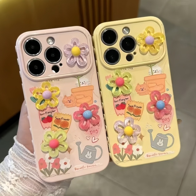 Fashion loving frame bumper 3D flower mobile phone case girls back cover for iPhone 17 pro max 12 11 soft TPU shock shell OEM