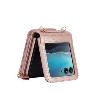 Étui mobile de luxe <span class=keywords><strong>pour</strong></span> Motorola Razr <span class=keywords><strong>40</strong></span> Ultra fermeture éclair sac <span class=keywords><strong>à</strong></span> main en cuir PU étui portefeuille Multi carte Moto étui de <span class=keywords><strong>téléphone</strong></span> sac avec sangle - Product Image 6