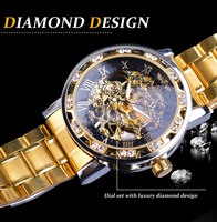 Montre-bracelet mécanique squelette de luxe pour homme Winner, design royal, haut de gamme, transparente, mode, diamant, lumineuse, ovale, 22 mm, jour