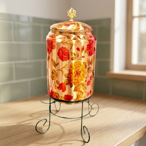 Distributeur d'eau en cuivre avec support à motif floral, fonctionnement manuel, réservoir de stockage froid domestique - Product Image 5