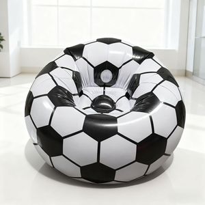 Inflatable Soccer <b>Sofa</b> 105x105x70cm Adult Indoor Outdoor <b>Bean</b> <b>Bag</b> Chair Black White Design - Product Image 1