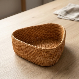 Eco Friendly Triangle Rattan <b>Storage</b> Basket Portable Woven Organizer Bin for Kitchen Fruit Vegetables - Product Image 1