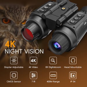 Jumelles de vision nocturne numériques infrarouges HD <span class=keywords><strong>KAISHI</strong></span>, dernière génération, 4K, vision nocturne totale, zoom numérique 8X, étanches, 7 niveaux de luminosité - Product Image 4