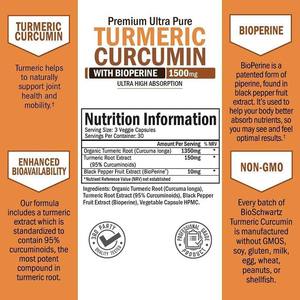 OEM/ODM Curcumina de Cúrcuma de 1500 mg con Bioperina, 95% Curcuminoides para la Respuesta Inflamatoria, Apoyo Articular y Salud Inmunológica - Product Image 6