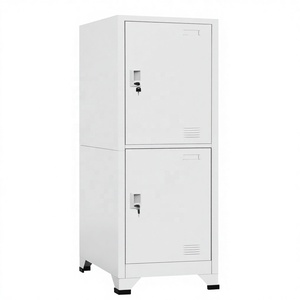 Armario Metálico con 2 Compartimentos con Cerradura, 38x45x180 cm, Almacenamiento Seguro para Gimnasio, Oficina, Vestuarios, Barra para Colgar, Porta Etiquetas - Product Image 1