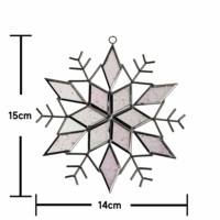 Ornement suspendu artisanal YAPPIE Art Déco en vitrail rose-blanc flocon de neige, attrape-soleil en verre peint à la main