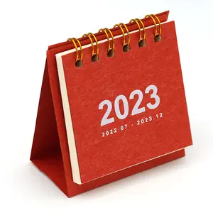 2023-2024 kalender kertas Kraft seni cerdas Mini perencana jadwal harian ikat Spiral kustom untuk meja meja