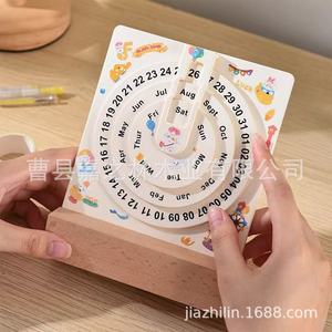 <b>Rotating</b> <b>Desk</b> Calendar Wooden Perpetual Calendar With Wheel Office <b>Desk</b> Ornament For College Students And Office Use - Product Image 1