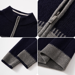 Pull en laine mérinos de haute qualité à col zippé 1/4, tricoté sur mesure, motif rayé, manches longues, pour homme, hiver - Product Image 3