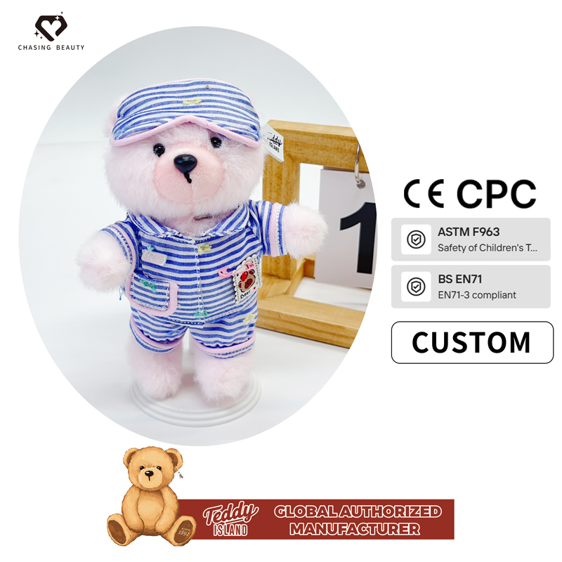 Pyjama rayé bleu et blanc ours en peluche