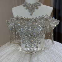 Robe de mariée de bal en tulle scintillant avec franges de cristaux et épaules dénudées Xs329-1 Dazzling Jancember