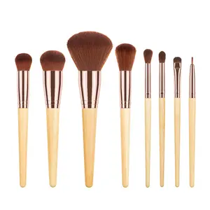 8Pcs Custom Eco Bamboe Cosmetische Penselen Synthetisch Vegan Make-Up Borstel Set Bamboe Make-Up Borstel