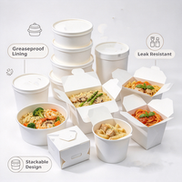Boîtes à emporter en papier blanc biodégradable OEM d'usine, pliables, jetables, pour nouilles chinoises, pâtes, riz et autres aliments