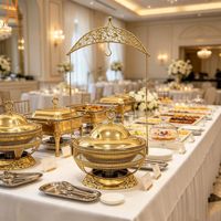 Chauffe-Plat Décoratif Doré de Luxe avec Couvercle Suspendu pour Restaurants, Hôtels, Buffets, Banquets et Traiteurs