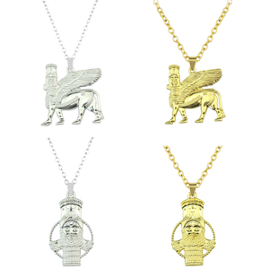 LamaLamma Classic Style Ashur Pendentif Collier Taureau Ailé Lamassu Divinité Assyrienne Protectrice en Perle en Alliage de Zinc pour Femmes Hommes - Product Image 1