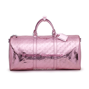 Özel Monogram kabartmalı Logo gül altın metalik deri bayanlar seyahat haftasonu gecede silindir çanta kadınlar için - Product Image 2