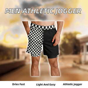 Men <b>Mid</b> Waist Athletic Jogger Workout Shorts Drawstring Breathable Quick Dry Lightweight Double <b>Layer</b> Canvas Polyester/Cotton - Product Image 2